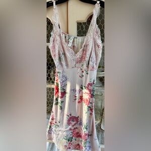 Floral Lace Trim Nightgown - Pink Floral Slip XL